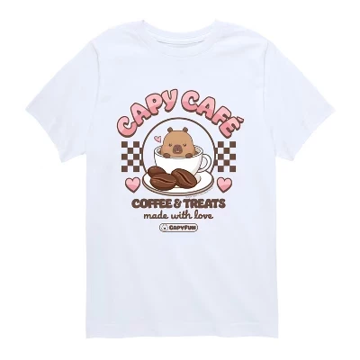 Футболка для мальчиков CapyFun Capybara Capy Cafe, белая