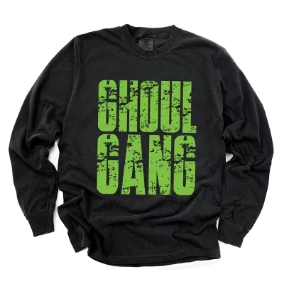 Ghoul Gang Block Distressed - Женская одежда, окрашенная в черный цвет футболка с длинным рукавом и рисунком
