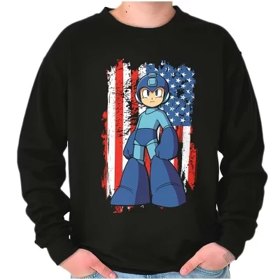 Толстовка для видеоигр Mega Man с американским флагом США для мужчин или женщин, лицензионная черная