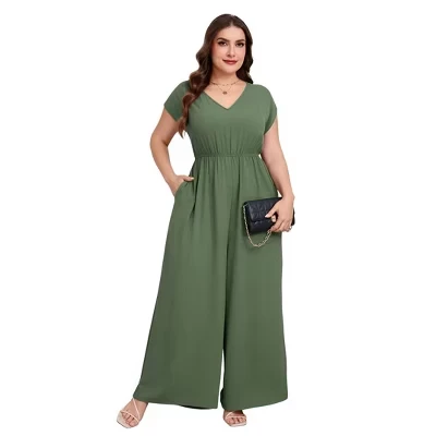 Женский комбинезон CLEARLOVE plus size с V-вырезом, зеленый