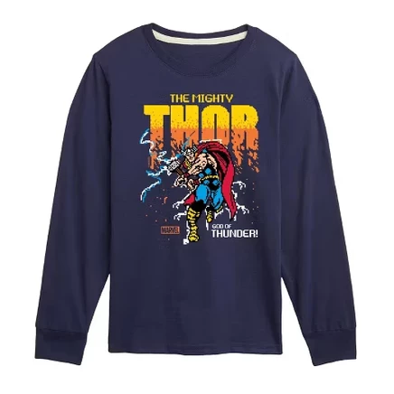 Футболка темно-синего цвета с пиксельным рисунком Thor с длинным рукавом темно-синего цвета