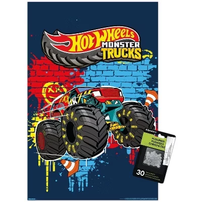 Mattel Hot Wheels - Monster Trucks Smash Печатает настенные плакаты без рамки с прозрачными кнопками в комплекте