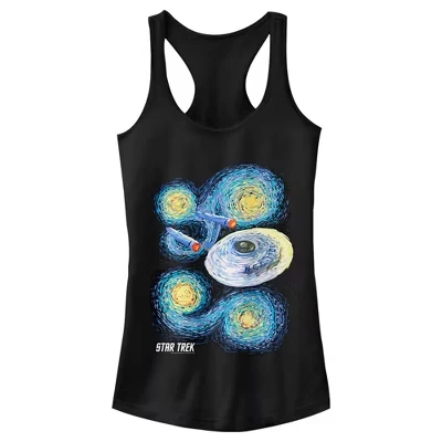 Juniors Womens  Starry Night USS Enterprise Racerback Tank Top black