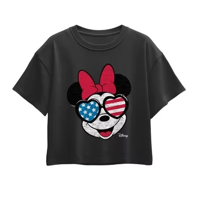 Футболка для девочек Disney Minnie в очках, черная