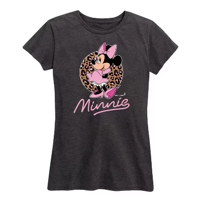 Женская футболка с леопардовым принтом Minnie Mouse и коротким рукавом с графическим рисунком heather charcoal
