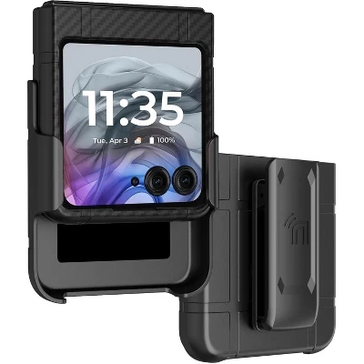 Комбинированный чехол для Motorola RAZR (2024/2025) - Тонкий корпус и кобура с зажимом для ремня из углеродного волокна