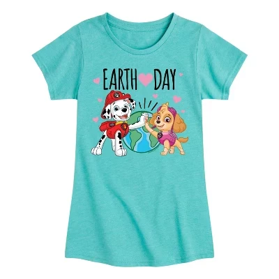 Футболка для девочек - Paw Patrol - Earth Day с коротким рукавом и рисунком в виде сердца бирюзового цвета