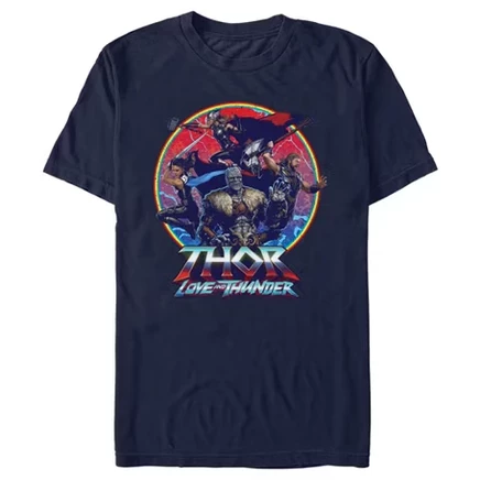 Мужская футболка Marvel Thor: Love and Thunder с круговым логотипом, темно-синяя