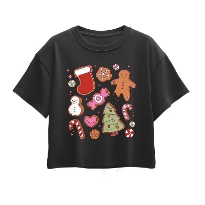 Футболка Kawaii Christmas Treats с коротким рукавом и квадратным рисунком черного цвета
