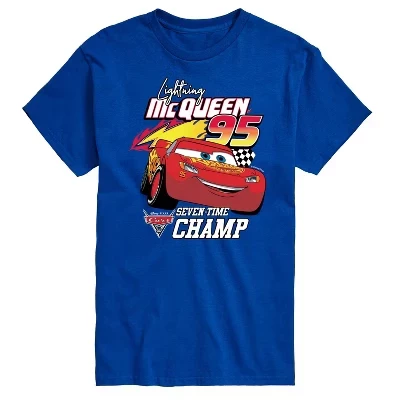 Мужская футболка с коротким рукавом и рисунком семикратного чемпиона Lightning McQueen 95, синяя