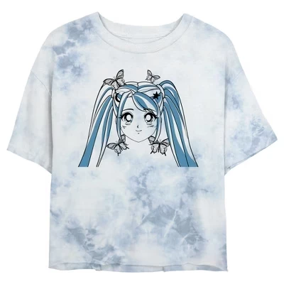 Юниорская женская футболка Lost Gods Butterfly Anime Face Blue Crop T-Shirt многоцветная
