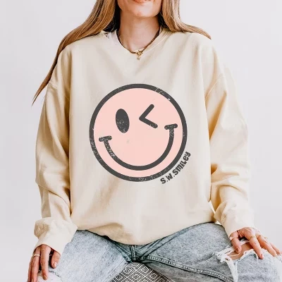 S.W.Smiley Розовый Смайлик в стиле Гранж Легкая одежда Окрашенная толстовка