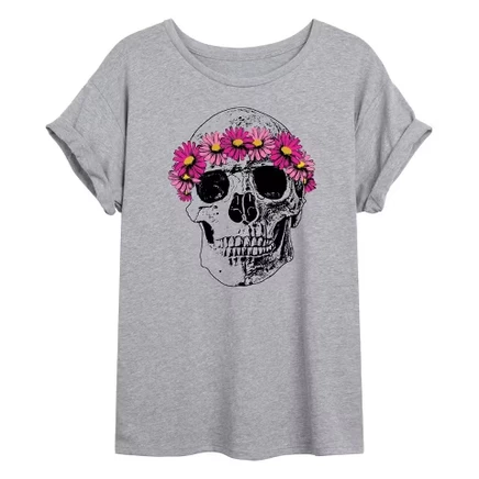 Женская футболка Instant Message Skull Floral, серая