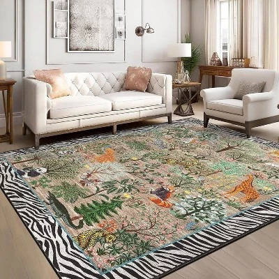 Vibrant Jungle Rug: Stain-Resistant, Low Pile Area Rug for Living & Dining Rooms, Bedrooms & Play Areas 5*7ft