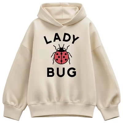Женская толстовка с капюшоном из флиса оверсайз Lady Bug кремового цвета.