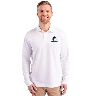 Мужское поло с длинным рукавом в стиле пике Miami Marlins Advantage Eco Tri-Blend белого цвета