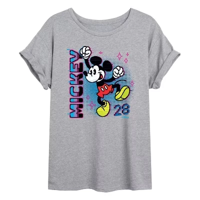 Женская футболка с объемным рисунком Mickey Press Start серого цвета