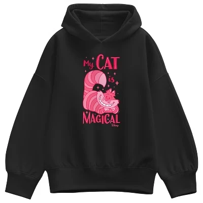 Женская толстовка - Alice In Wonderland - My Cat Is Magical с капюшоном из флиса оверсайз, черный