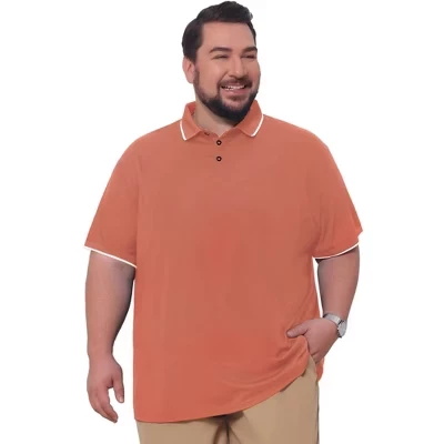 Мужские рубашки поло Big & Tall с отделкой в виде цветного блока с коротким рукавом и застежкой на три пуговицы оранжевого цвета