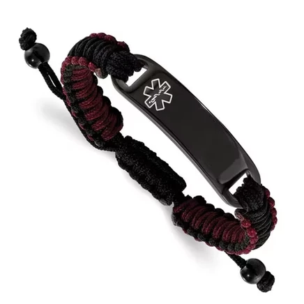 Медицинский браслет Black Bow Jewelry, черно-красный