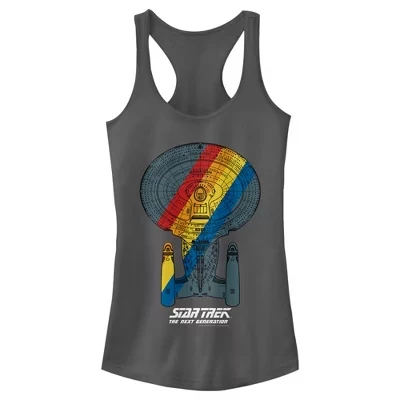 Juniors Womens : The Next Generation USS Enterprise Rainbow Streak Racerback Tank Top charcoal