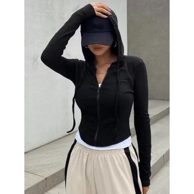 Женский кардиган‑худи Yesfashion укороченный на молнии, черный