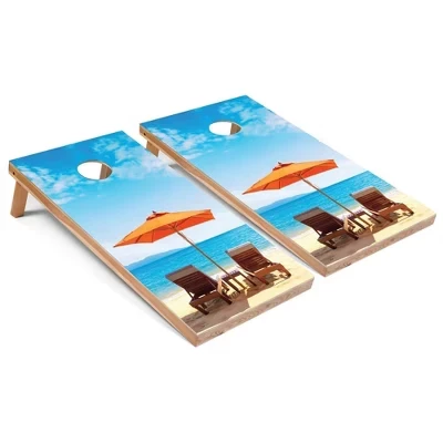 Набор досок для пляжного зонта Cornhole Board | Включает в себя (2) доски, (8) Сумки и дополнительные аксессуары, включая чехол и подсветку