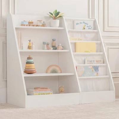Детская книжная полка 35,2 x 15,7 x 31,5 дюйма - Прочная полка Монтессори с мягкими и жесткими полками белого цвета