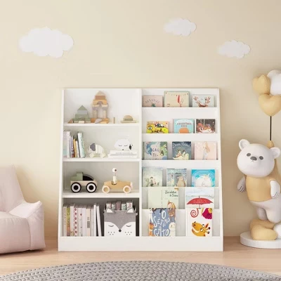 Modern Kids Bookshelf,Multifunctional Wooden Bookcase with Display Shelves,Display Book Shelves for Bedroom,Living Room,Playroom white