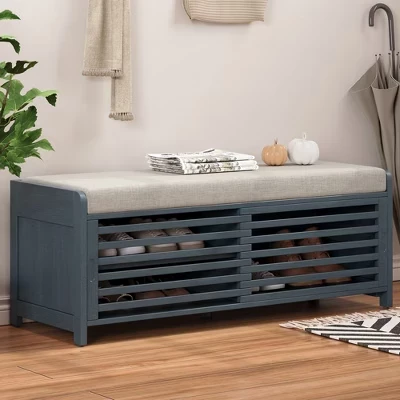 Скамья для обуви ModernLuxe 110 см с подушкой, синяя