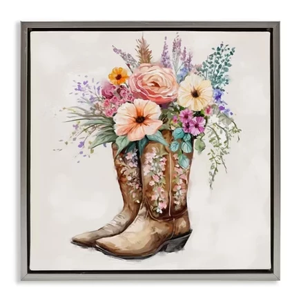 Картина на холсте Stupell Industries Country Cowboy Boots Bouquet, серо-перламутровая
