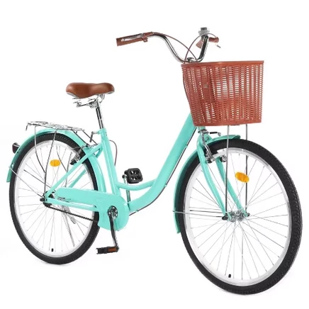 24 & 26 Inch Beach Cruiser Bike for Women, Womens Bike with Basket 1 Speed, Step Through Bikes 24 inch / green
