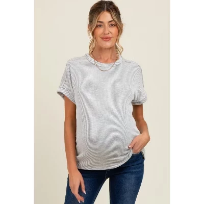 Топ с коротким рукавом для беременных Heather Grey с открытым швом в рубчик heather grey