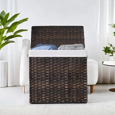 Двойная корзина для белья SONGMICS HOME 130 л, коричневая