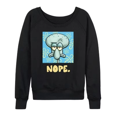 Женская рубашка Nope Squidward из легкого французского махрового материала с широким вырезом и длинным рукавом, черная с графическим рисунком.