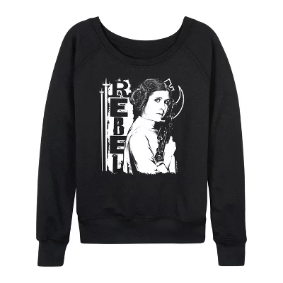 Женская - - Leia Rebel Princess Легкая французская махровая рубашка с широким вырезом и длинным рукавом с графическим рисунком черного цвета
