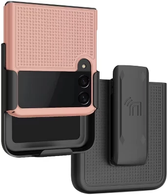 Комбинированный тонкий чехол-кобура с зажимом для ремня для телефона Samsung Galaxy Z Flip 3 (SM-F711, 2021) из розового золота