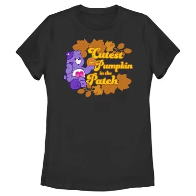 Женская футболка Halloween Harmony Bear с милейшей тыквой в виде нашивки черного цвета