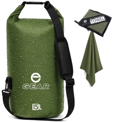 Гермомешок Enthusiast Gear 15 л с полотенцем, зеленый