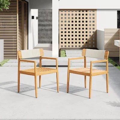 Обеденные стулья из дерева акации и веревки Daisy Outdoor в деревенском стиле с открытой спинкой (комплект из 2-х) белого цвета