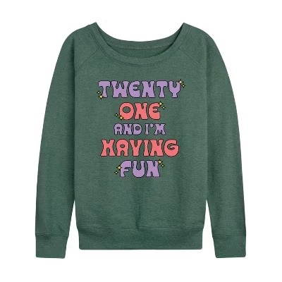 Женская рубашка Twenty One Having Fun из легкого французского махрового полотна с широким вырезом и длинными рукавами и графическим рисунком heather juniper