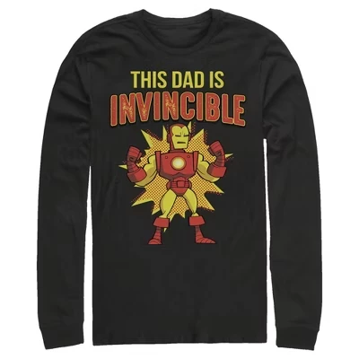 Men's  This Dad is Invincible Cartoon Iron Man Long Sleeve Shirt black