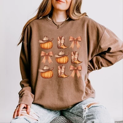 Осенняя карта Coquette Western Fall Chart Легкая одежда Окрашенная толстовка эспрессо