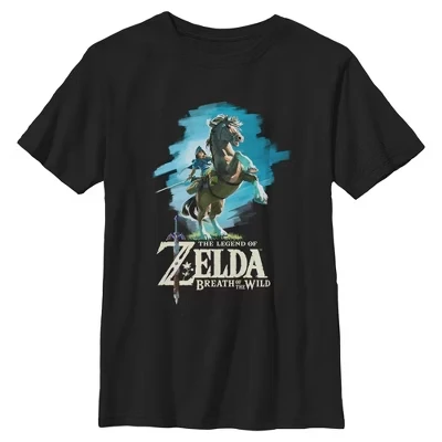 Футболка для мальчиков Legend of Zelda Breath of the Wild Link Epona черная