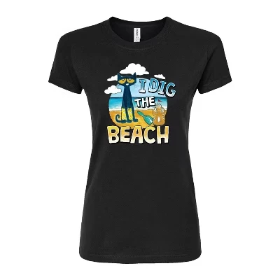 Женская приталенная футболка с рисунком I Dig The Beach, черная