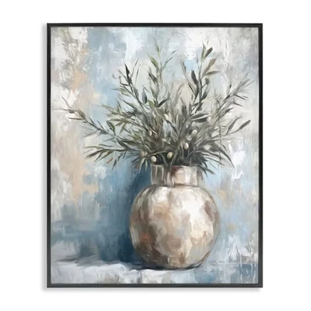Оливковые ветви в горшках в обрамлении Giclee Art midnight black