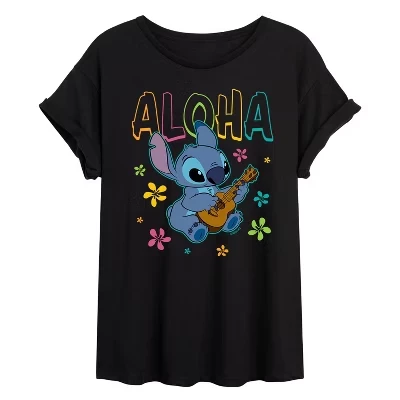 Женская футболка с объемным рисунком Aloha Stitch, цвет черный
