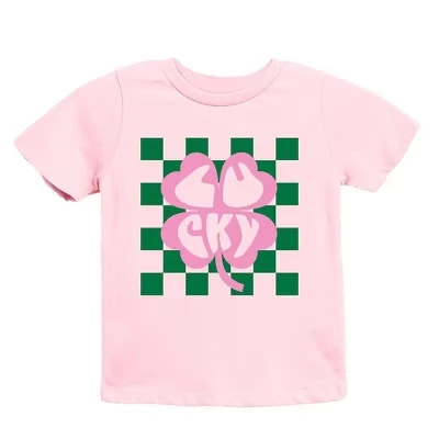Молодежная футболка в клетку Lucky Clover с коротким рукавом розового цвета