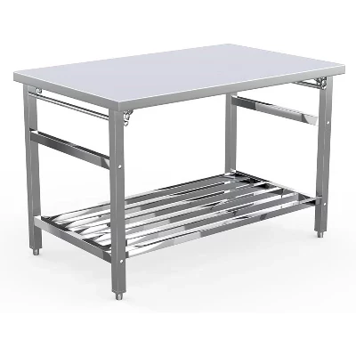 Складной стол из нержавеющей стали 48x30 дюймов, для приготовления пищи в тяжелых условиях, вместимостью 500 фунтов, Регулируемая нижняя полка, Простая сборка для кухонного серебра