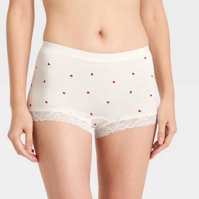 Женское нижнее белье из хлопчатобумажной смеси Boy Shorts с кружевом - ™ white